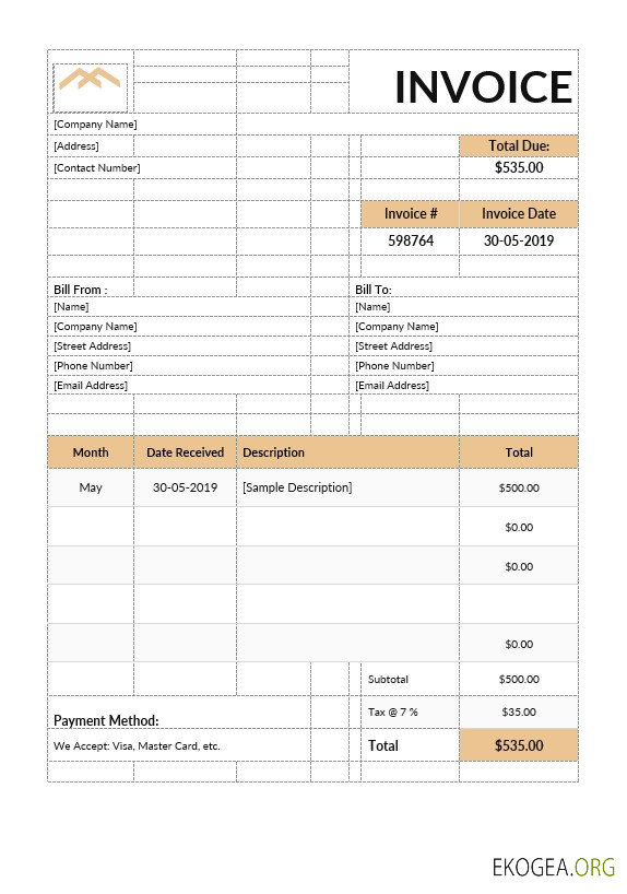Modèle de facture de loyer mensuel